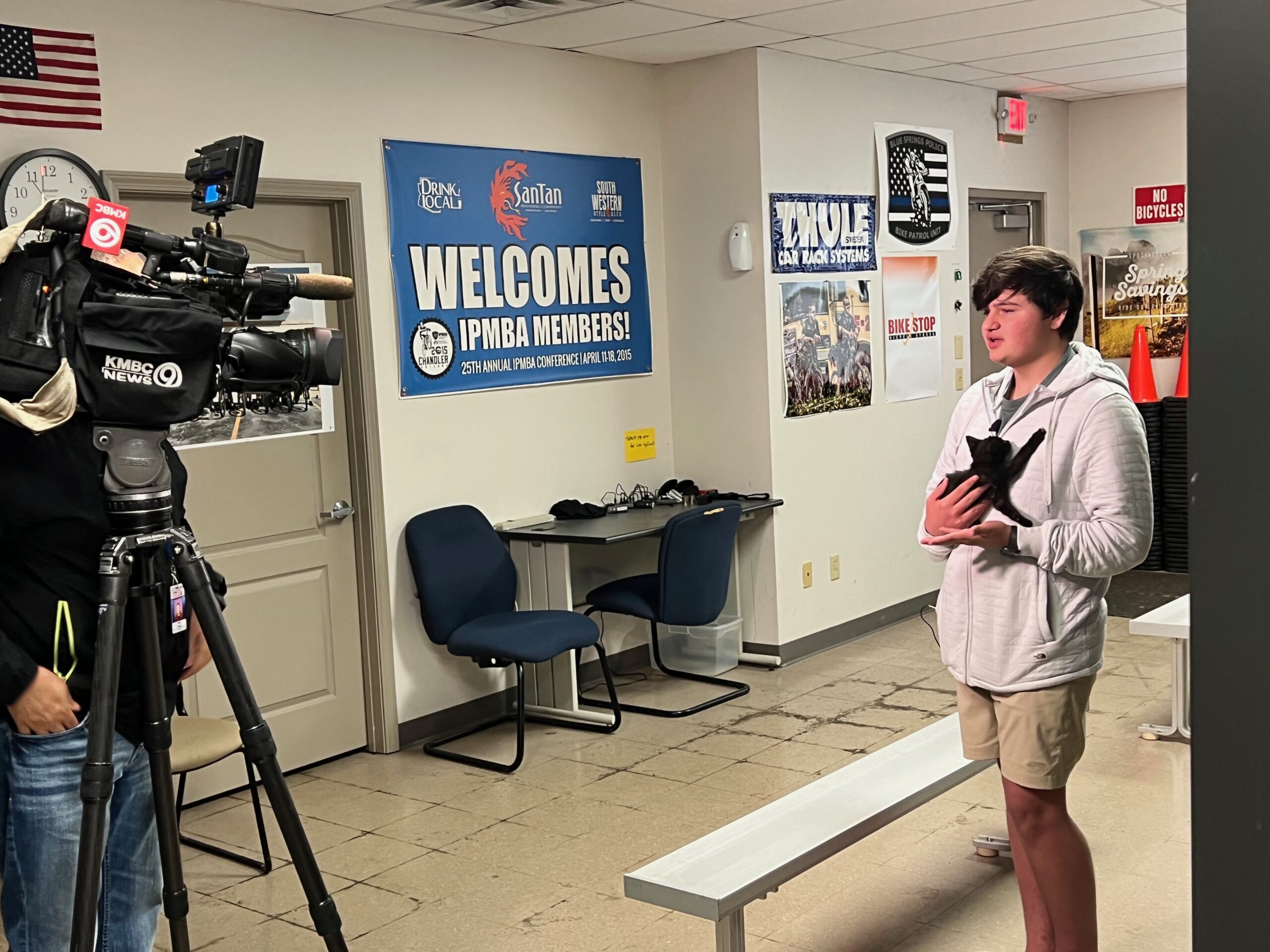 Bentley Siems during a television interview marking five years of Pawportunities